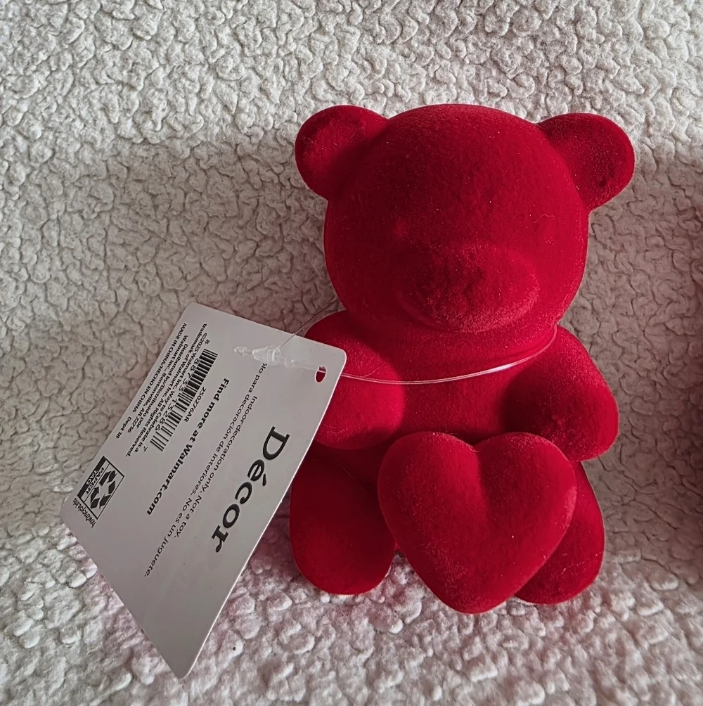 Flocked red Bear with heart bundle Tabletop Decoration 4